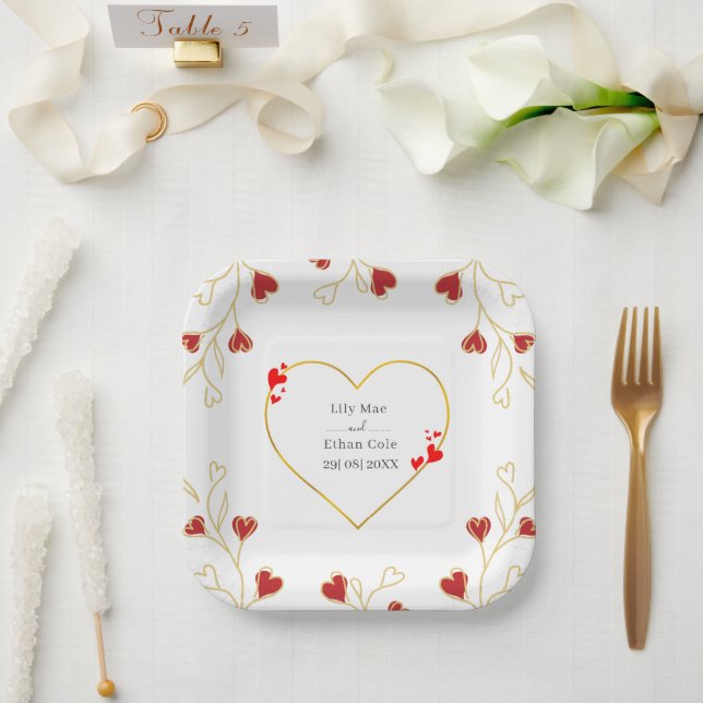 Romantic Heart Floral Paper Plate (Wedding)