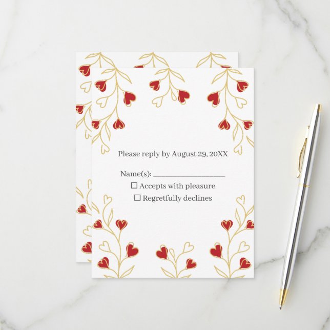 Romantic Heart Floral RSVP Card (Front/Back In Situ)