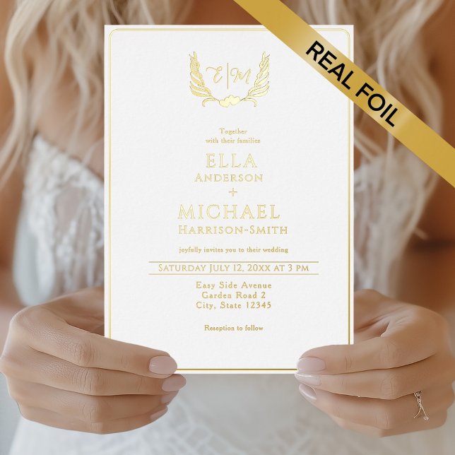 Romantic Heart Foliage Monogram Wedding (Romantic Heart Foliage Monogram Wedding Foil Invitation - Gold, Silver or Rose Gold option)