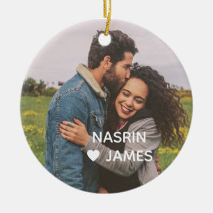 Romantic Heart Frame Custom Couple Photo Ceramic Tree Decoration