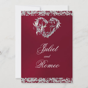 Romantic Heart & Glitter on Burgundy Wedding Invitation