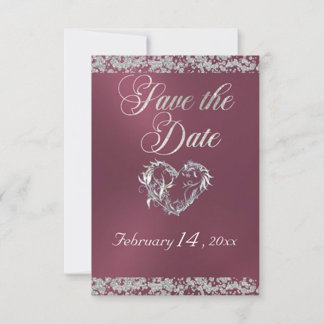 Romantic Heart & Glitter on Lavender Save The Date (Front)