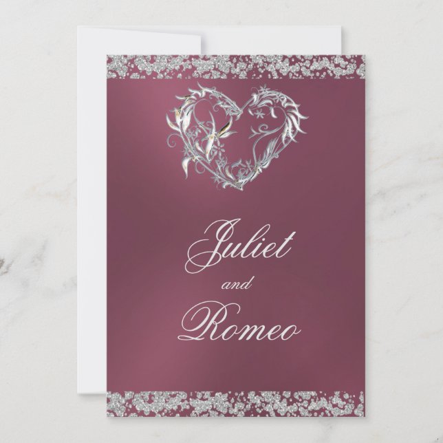 Romantic Heart & Glitter on Lavender Wedding Invitation (Front)