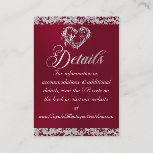 Romantic Heart & Glitter, QR Code on Burgundy Enclosure Card