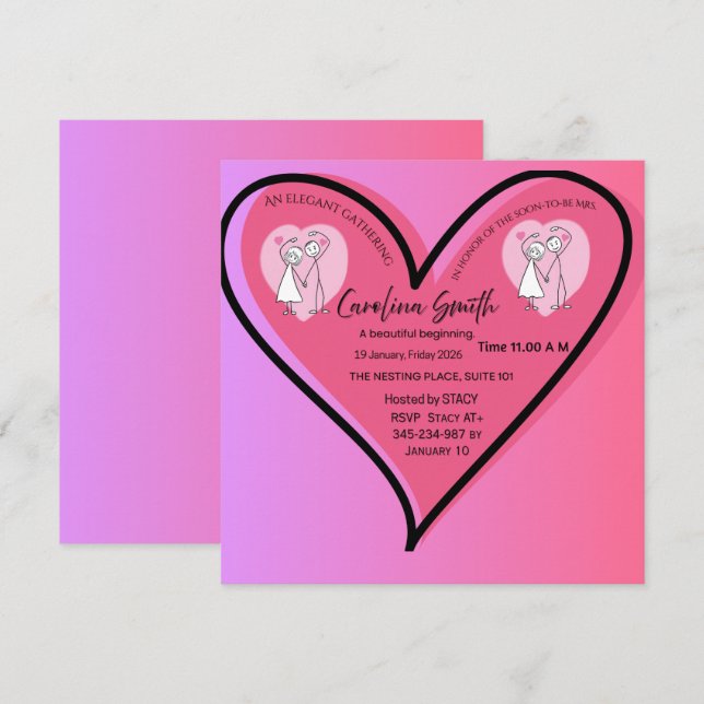 Romantic Heart Hen Party Invitation – Modern Pink  (Front/Back)