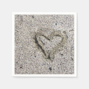 Romantic Heart in Sand Photo Napkin