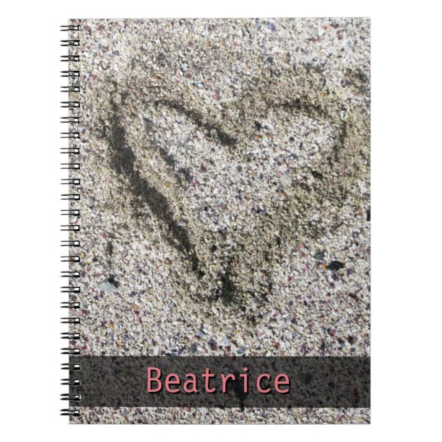 Romantic Heart in Sand Photo with any Name Spiral Notebook (Front)