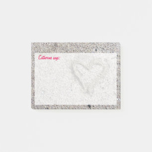 Romantic Heart in Sand with Custom Text Post-it Notes