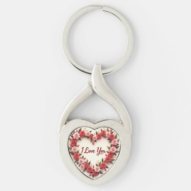 Romantic Heart Keychain - I Love You Gift (Front)
