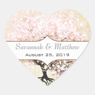 Romantic Heart Leaf Pink Tree Wedding Seal