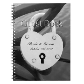 Romantic heart love lock photo wedding guest book