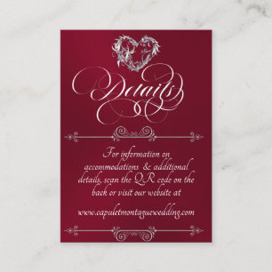 Romantic Heart, Monogram & QR Code - Burgundy Enclosure Card