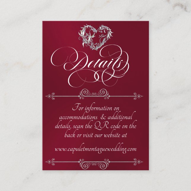 Romantic Heart, Monogram & QR Code - Burgundy Enclosure Card (Front)