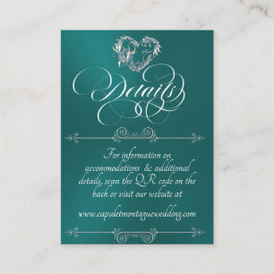 Romantic Heart, Monogram & QR Code - Teal Enclosure Card