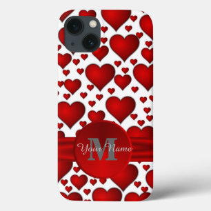 Romantic heart pattern monogrammed iPhone 13 case