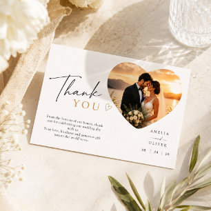 Romantic Heart Photo Wedding Modern Thank You Card