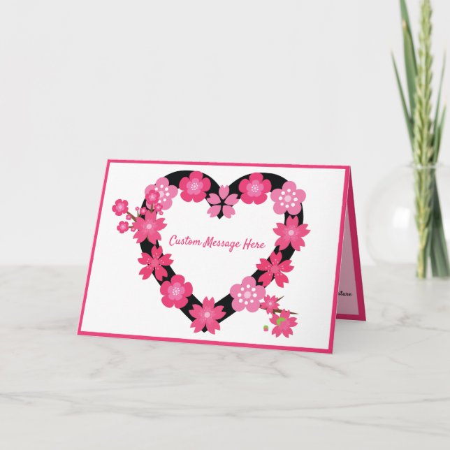 Romantic Heart Pink Flowers Card (Front)