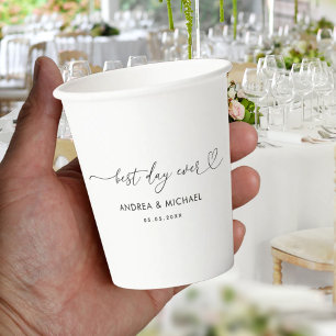 Romantic Heart Script Best Day Ever Wedding Party Paper Cups