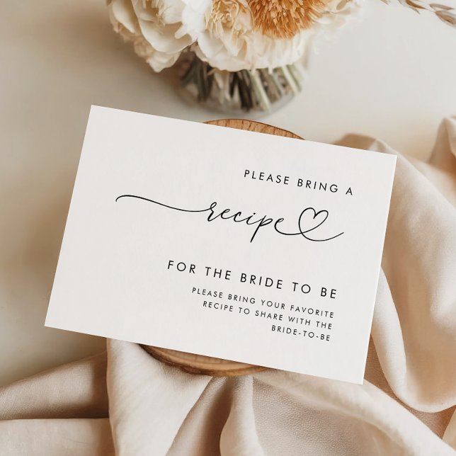 Romantic Heart Script Bridal Shower Recipe Request Enclosure Card (Creator Uploaded)