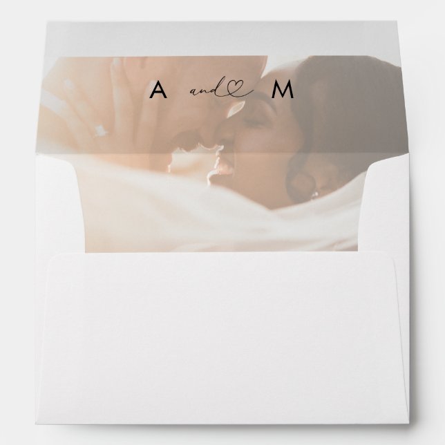 Romantic Heart Script & Faded Photo Tender Wedding Envelope (Back (Bottom))