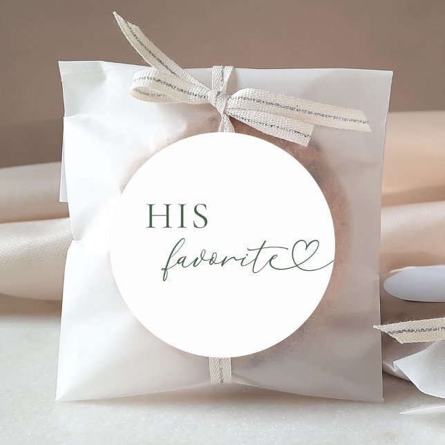 Romantic Heart Script His Favourite Wedding Favour Classic Round Sticker (Creator Uploaded)