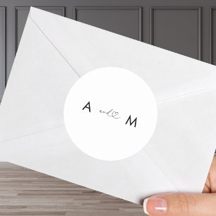 Romantic Heart Script Minimalist Modern Wedding Classic Round Sticker