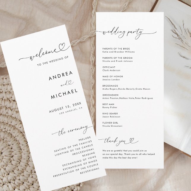 Romantic Heart Script Minimalist Modern Wedding Programme (Creator Uploaded)