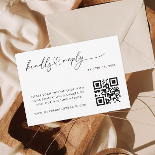 Romantic Heart Script Minimalist QR Code Wedding RSVP Card
