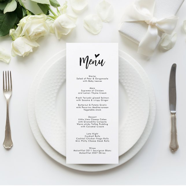 Romantic Heart Script Monogram Wedding Menu (Creator Uploaded)