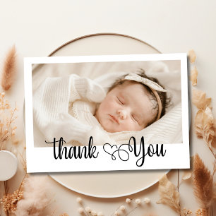 Romantic Heart Script Photo Baby Shower Thank You Card