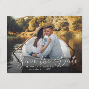 Romantic Heart Script Photo Save the Date Announcement Postcard