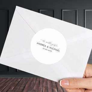 Romantic Heart Script The Wedding Of Minimalist Classic Round Sticker