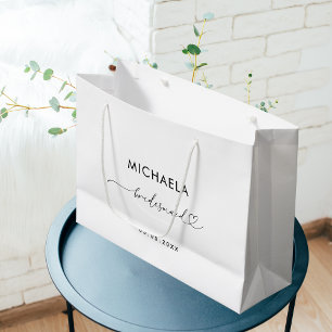 Romantic Heart Script White Minimalist Bridesmaid Large Gift Bag