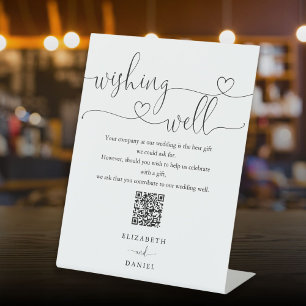 Romantic Heart Script Wishing Well QR Code Pedestal Sign