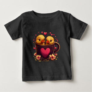 Romantic Heart-Shaped Duck Couple, Valentine's Day Baby T-Shirt