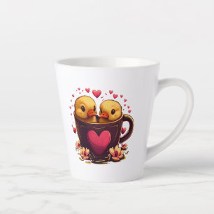 Romantic Heart-Shaped Duck Couple, Valentine's Day Latte Mug