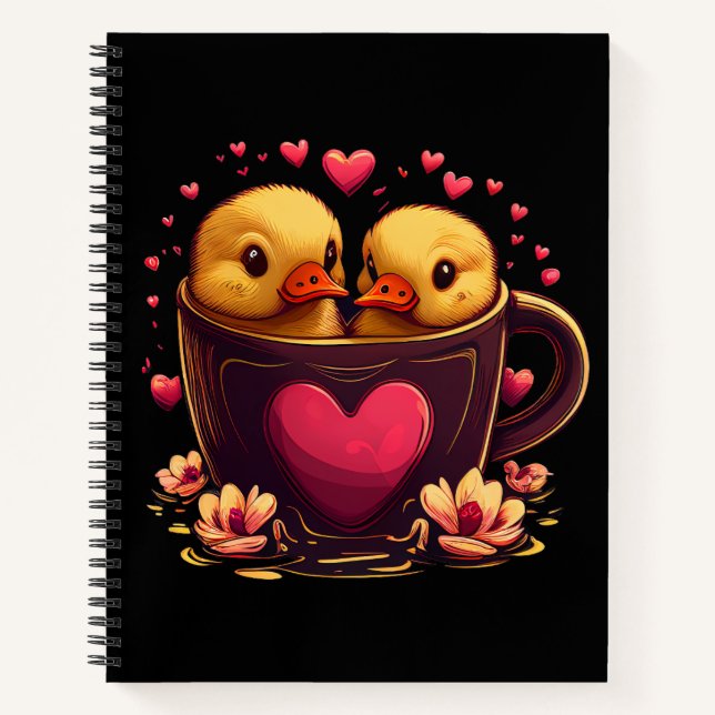 Romantic Heart-Shaped Duck Couple, Valentine's Day Notebook (Front)