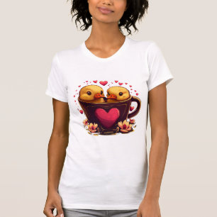 Romantic Heart-Shaped Duck Couple, Valentine's Day T-Shirt