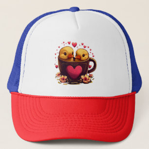 Romantic Heart-Shaped Duck Couple, Valentine's Day Trucker Hat