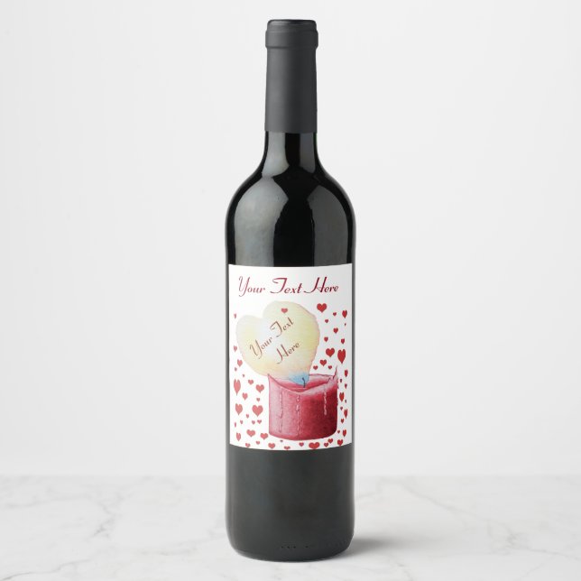 Romantic heart shaped flame for weddings wine label (Front)