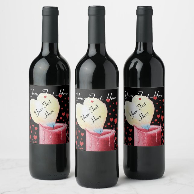 Romantic heart shaped flame for weddings wine label (Bottles)
