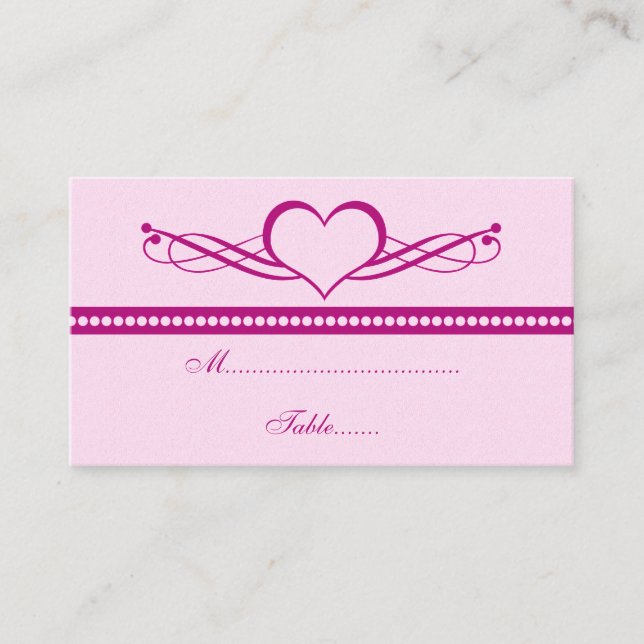 Romantic Heart Swirls Wedding Place Card (Front)
