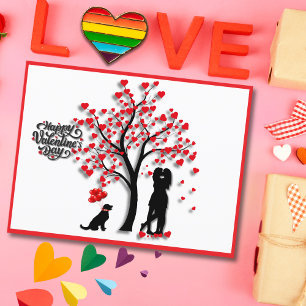 Romantic Heart Tree Female Couple Holiday Postcard