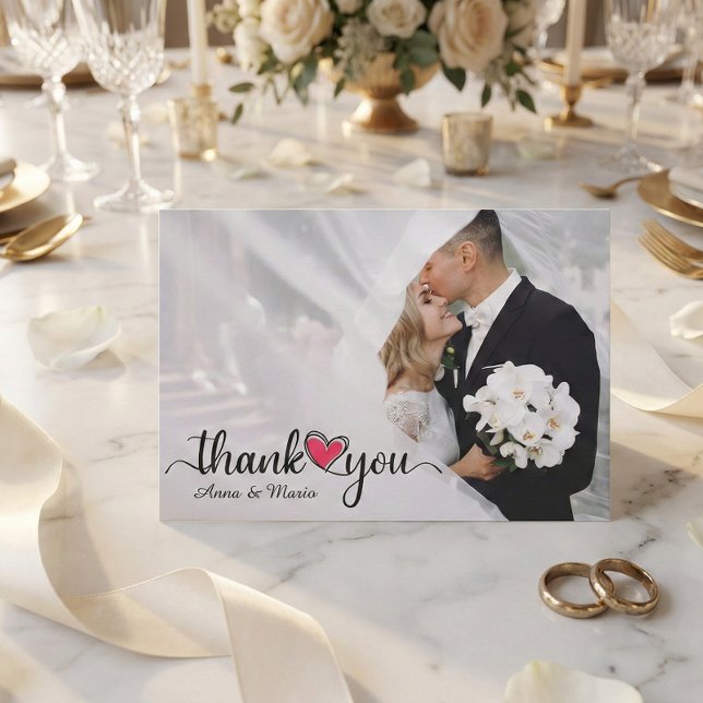 Romantic Heart Wedding Photo Thank You Card (Creator Uploaded)