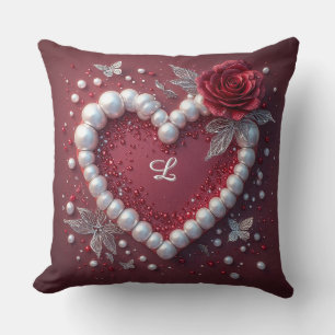 Romantic Heart With Pearl Border Cushion