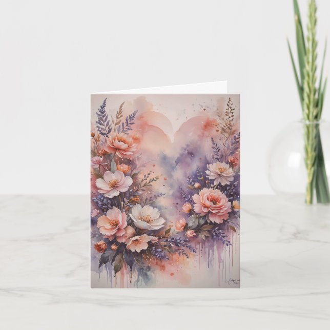 Romantic Hearts and Flowers Valentine Card (Front)