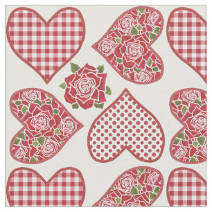 Romantic Hearts and Red Roses Pattern Fabric