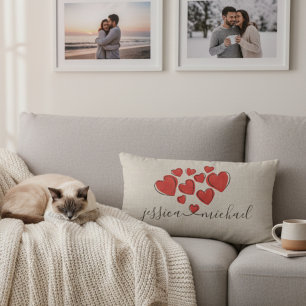 Romantic Hearts Custom Names Pillow for Newlyweds