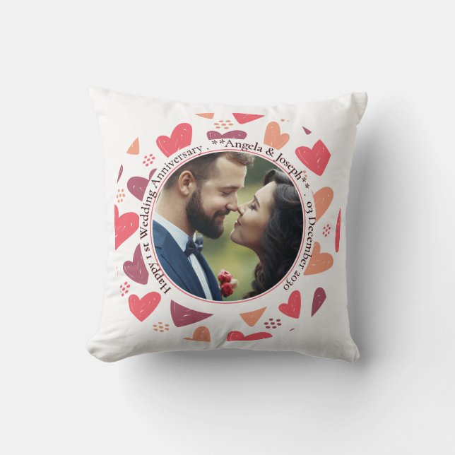 Romantic Hearts – Custom Photo Anniversary Pillow (Front)
