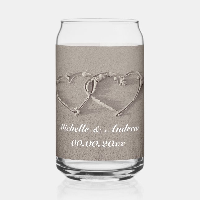 Romantic hearts drawn in beach sand can glass gift (Left)